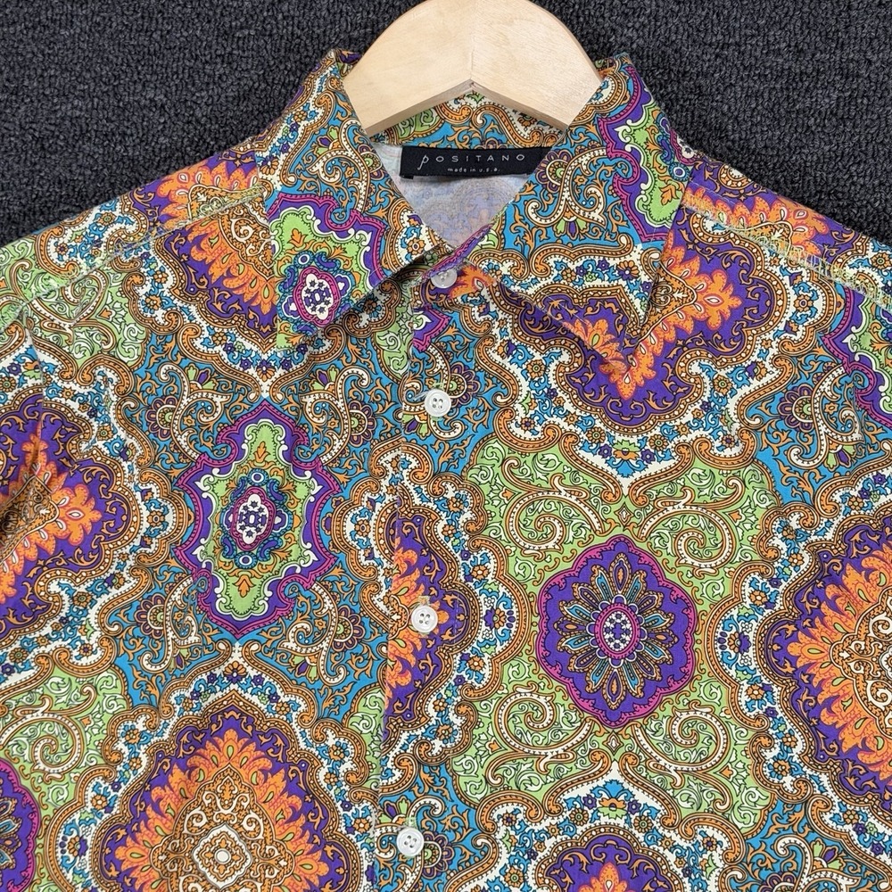 Vintage Positano Shirt Mens L Paisley Ornamental Baroque Psychedelic Made In USA